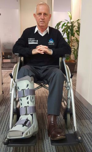 Graeme Kelly's right leg and ankle were shattered in three places after he fell in his backyard. Photo: Supplied