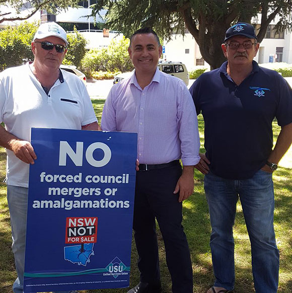 National Party leader John Barilaro (centre), who recently committed his party to fighting any further amalgamations, deserved credit for ensuring the issue was at the top of the new Premier’s agenda.