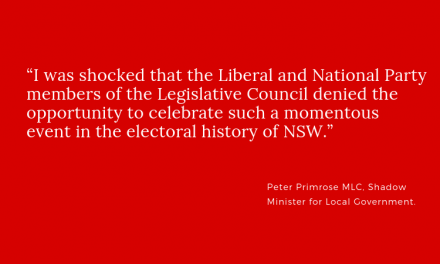 NSW LIBERAL-NATIONAL GOVERNMENT OBJECTS TO RECOGNISING 100 YEARS SINCE WOMEN COULD STAND FOR OFFICE