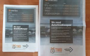 The ASU and TWU have placed full page advertisements in The Australian and the Australian Financial Review.