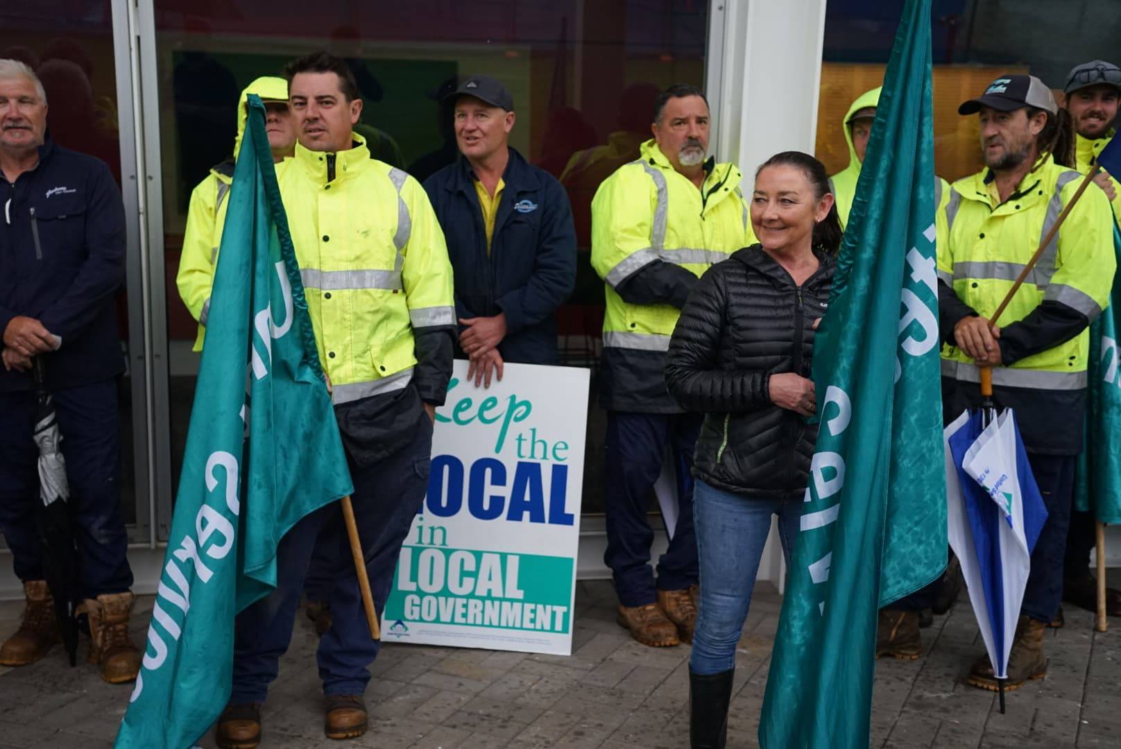 Robin standing proud alongside her fellow members at the April 2022 Shoalhaven council strike against council’s use of contract labour. 