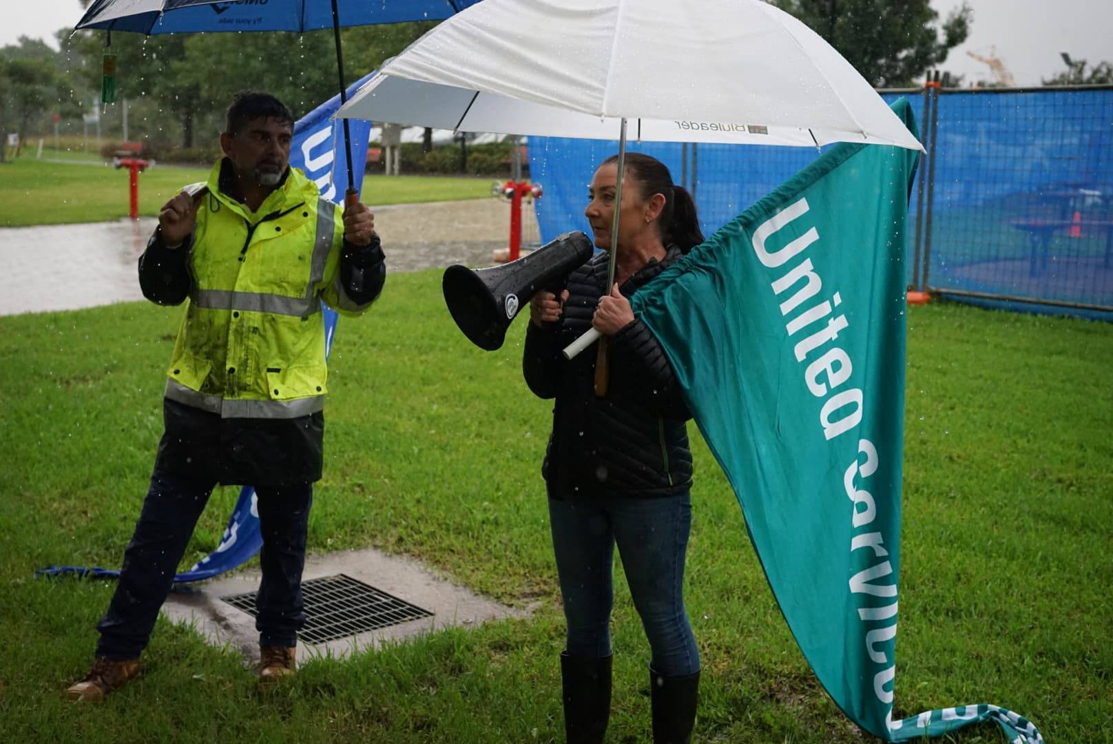 Robin braving the rain and cold to speak at Shoalhaven Council’s April 2022 strike action.