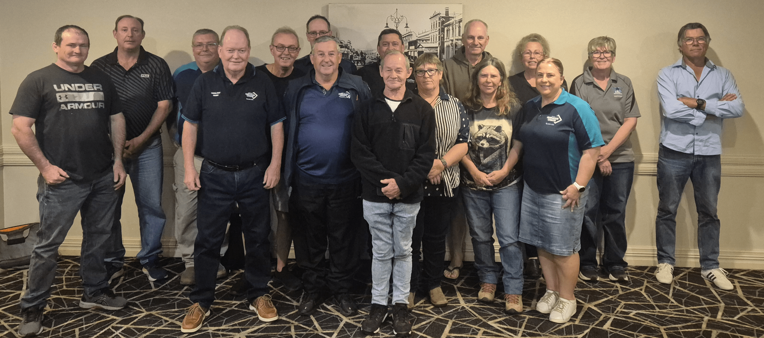 Your union’s Central West Branch Front row: Michael Black-(Mid-West Regional Council), Stephen ‘Toby’ Mulholland (Mid-West Regional Council), Peter Heffernan- (Cabonne Shire Council), Joe McDermott (Oberon Council), Kellie Frost (Weddin Shire Council), Sue Sisovic (Bathurst Regional Council) Sharon Sewell (Teachers Federation & USU President) Back Row: Tim Condon (Forbes Shire Council), Anthony Boland (Orange City Council), Robert George (Orange City Council), Gerry Bryant (Forbes Shire Council), Glenn Newman (Blayney Shire Council), Chris Kirkup (Bland Shire Council), Sharon Ross (Parkes Shire Council), Jane Goudge Cook (Bathurst Regional Council), Glenn Millar (Cowra Shire Council). Not Present: Allan Williams (Bathurst Regional Council), Helen Palmer (Lithgow City Council), Nathaniel Smith (Lachlan Shire Council).